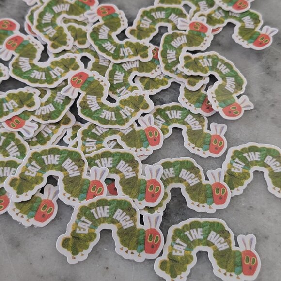 Mini "Eat the Rich" Caterpillar Stickers – Confetti Sized 1" Vinyl - Picture 2 of 3